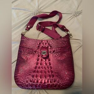 Brahmin Fuchsia Crocodile-Embossed Crossbody Bag Katie